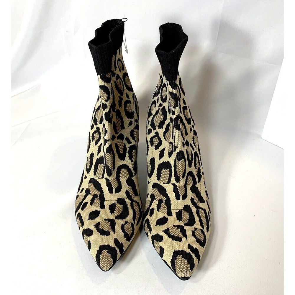 NEW MIA Leopard Print Sock Booties Womens Size 9 Pointy Toe Heel Stretch MISTI - Picture 2 of 7